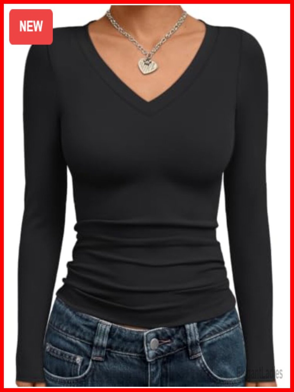 Womens Long Sleeve V-Neck Crop Top Fitted Stretch Casual Shirt